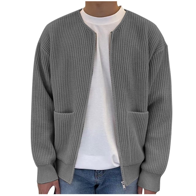 Birdeem Cardigans pour Hommes avec Fermeture Éclair, Cardigan en Tricot Uni à Col Rond en Velours Paon pour Hommes, Manteau Chandail à Fermeture Éclair Décontracté