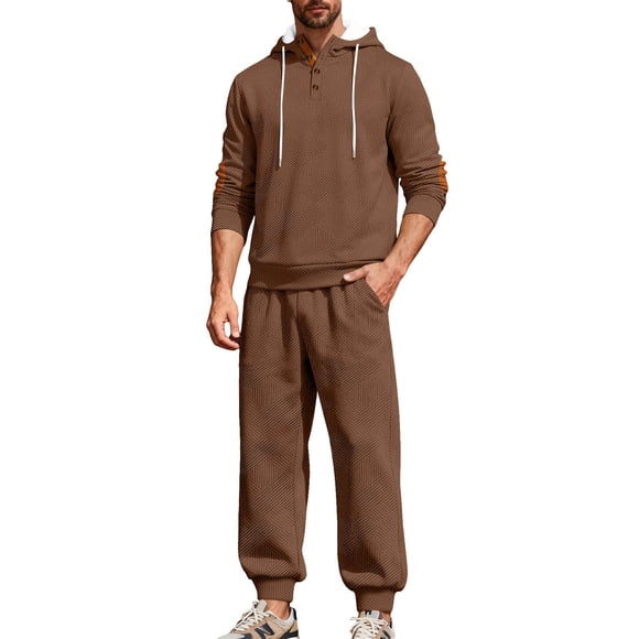 Mens Fleece Sweatsuit, Men's Jogger Sweatpants and Hoodie Sets, Male Drawstring Hooded Sweatshirt Elastic Waist Joggers Pants Sets 2 Piece Outfits