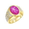 thumbnail image 3 of RYLOS Men's Rings 14K Yellow Gold Nugget Ring with Cabochon Gemstone & Diamonds Star Ruby Rings For Men Size 10, 3 of 7