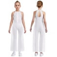 thumbnail image 1 of Oyolan One Piece Rompers Overall for Girls Rhinestones Dance Bodysuit Disco Party Wide Leg Pants Playsuit White 10, 1 of 4