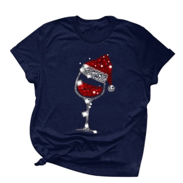 Christmas Tee Shirts Women Casual Christmas Hat Print Short Sleeves Tee Shirts