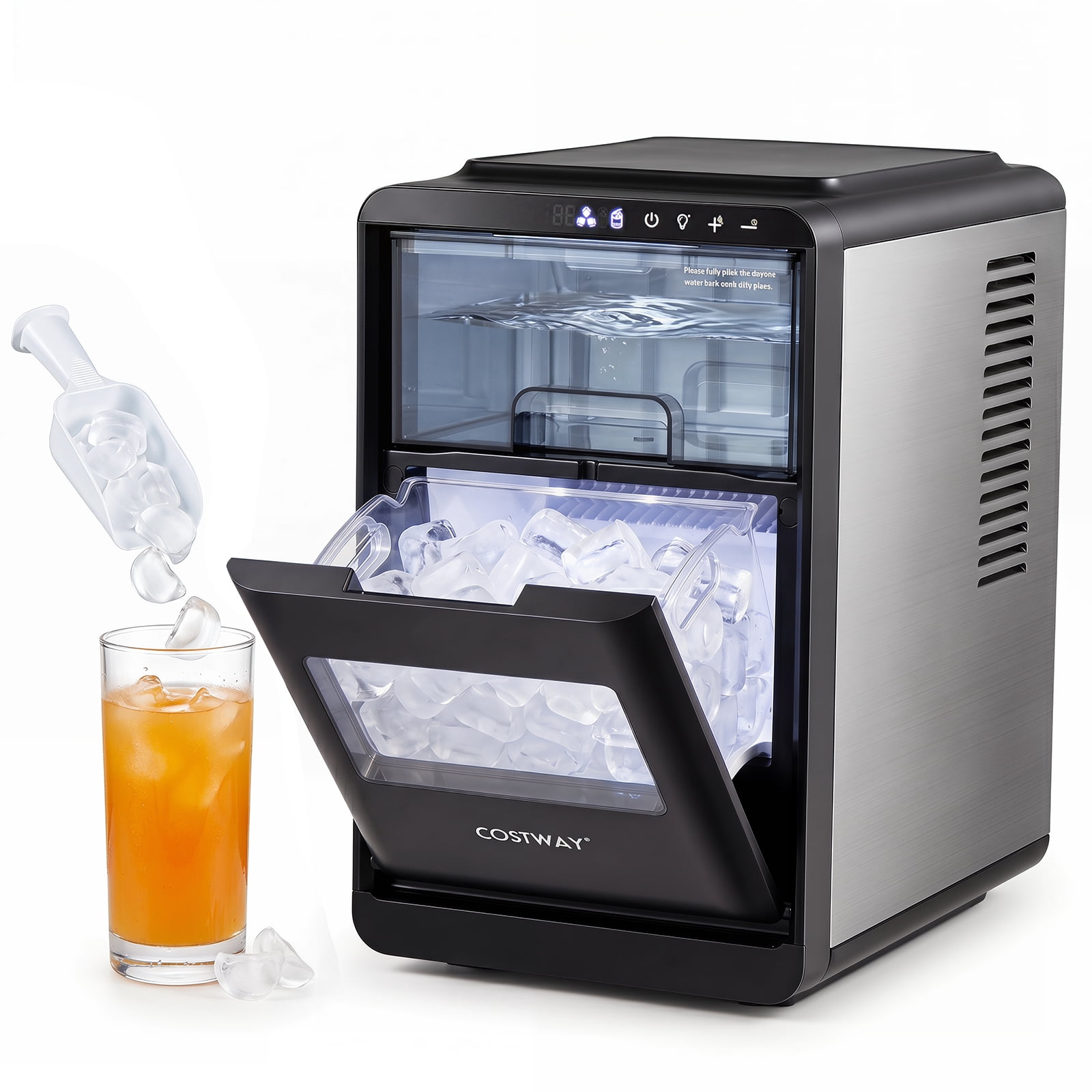 Costway 26 Lbs/24H Ice Machine with 16 Crescent Cubes in 15 Mins, Self-Cleaning, Timer Gray