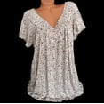 thumbnail image 1 of TIMIFIS T-Shirt à Manches Courtes à Col en V Imprimé Floral pour Femme, Tunique Décontractée Fluide Plissée, Hauts Blouse, 1 of 5
