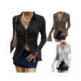 thumbnail image 2 of Kmbangi Chemise Froncée pour Femmes Manches Longues Évasées Col à Revers Simple Boutonnage Tops Ajustés, 2 of 3