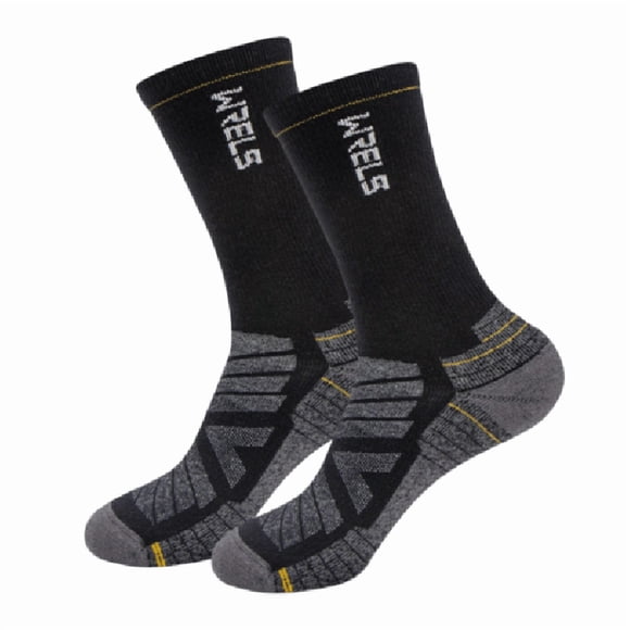 Merino Wool Professional Hiking Socks for Men - High-Cut Thick Terry Cushion, Arch Support, Moisture-Wicking & Odor-Resistant, Seamless Toe, All-Season Outdoor Sports Socks (Black/Gray, L Size 42-45)