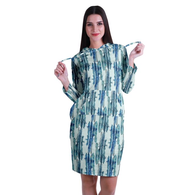 Moomaya Chandail à Capuchon à Manches Longues Imprimé, Robe T-Shirt en Jersey avec Poches