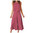 thumbnail image 1 of Mikilon Ensemble Élégant pour Femmes 2 Pcs Col Rond Sans Manches Shorts Haut Plus Pantalon Large Coton et Lin Col Rond Sans Manches Shorts, Pantalons Jambes Élargis, Ensemble Pantalon Long Violet TG, 1 of 6