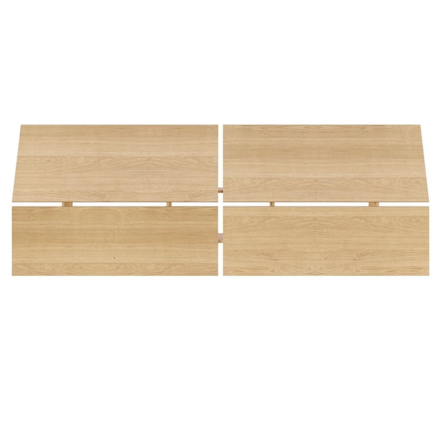 Nexera Queen Size Panoramic Headboard viewed from above, featuring a low and wide profile with four natural light wood rectangular panels, designed to complement queen size beds and modern bedroom furniture for a sleek, minimalist look.