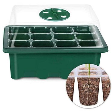 Plateau de Semis à 12 Trous Plateau de Démarrage de Semis Plateaux de Culture en Serre Humidité Réglable Trousse de Démarrage de Plantes avec Dôme et Base