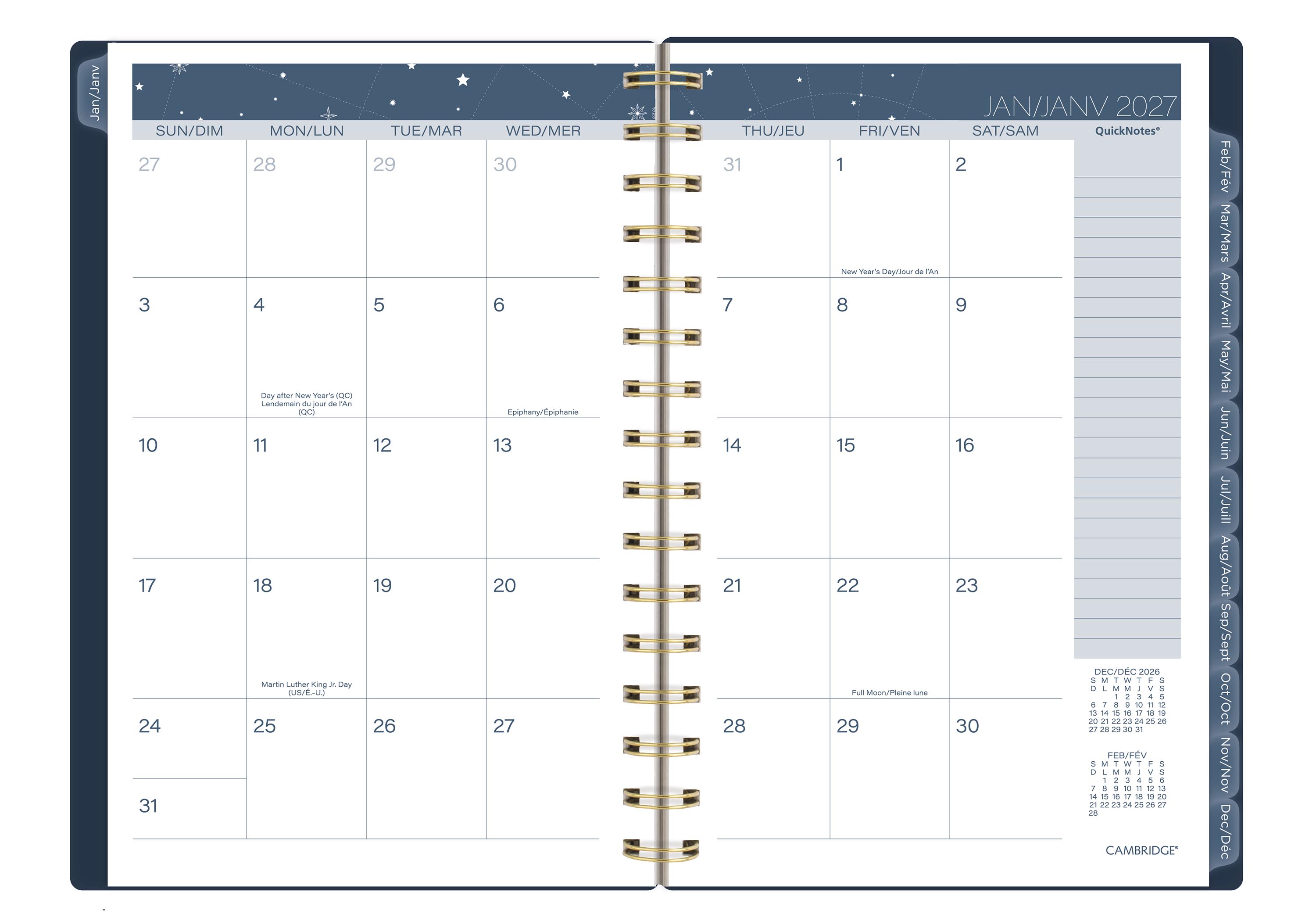 2027 Agenda hebdomadaire et mensuel Cambridge® Stargazer, petit format