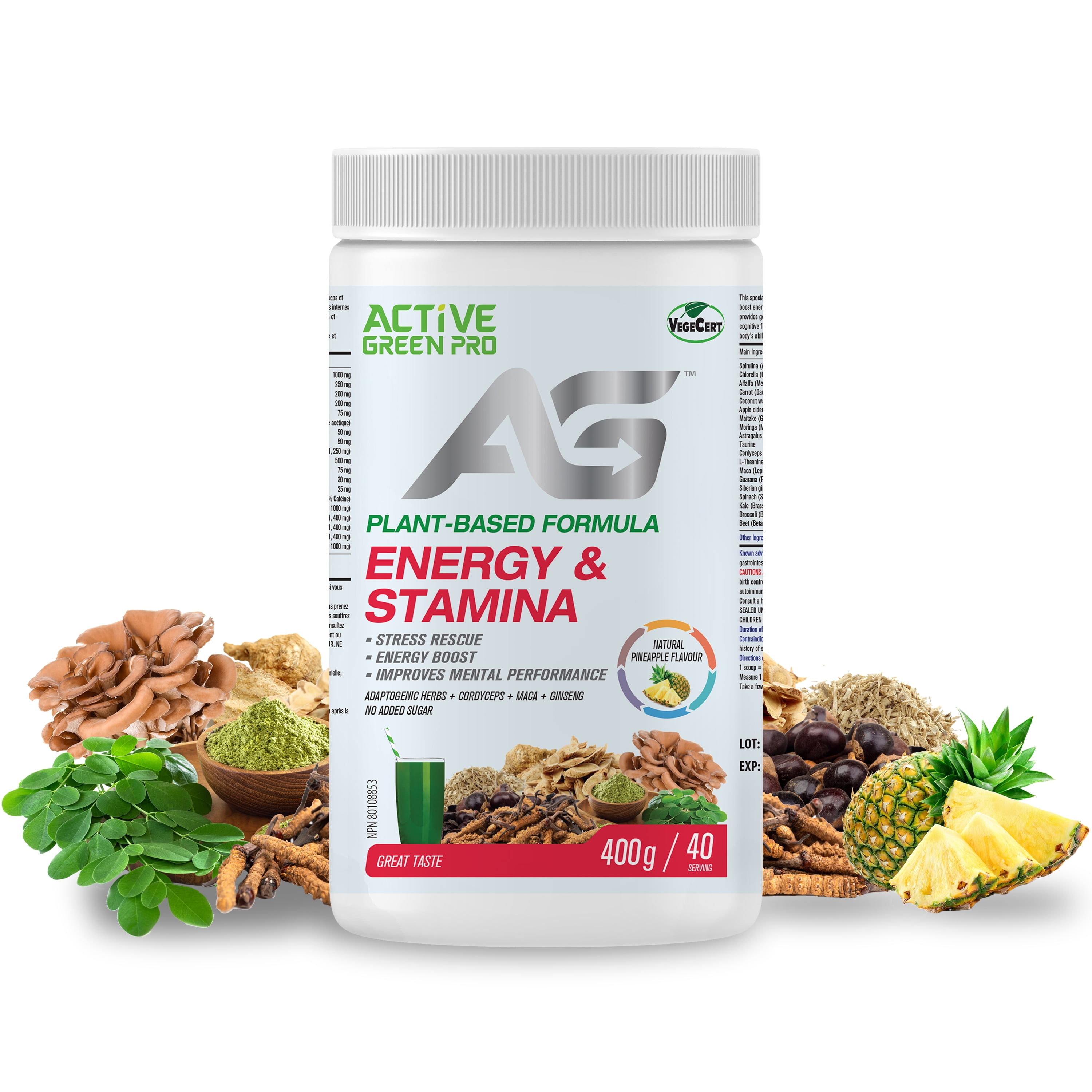 Active Green Pro® - Energy & Stamina - Pineapple Flavour - Plant-Based - Antioxidant - Boost Power - 400g