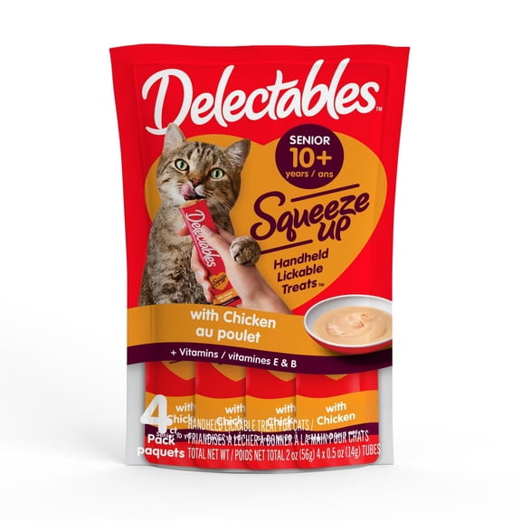 Delectables Chicken Senior 10 yrs + Squeeze Up Wet Cat Treat 4 Pack