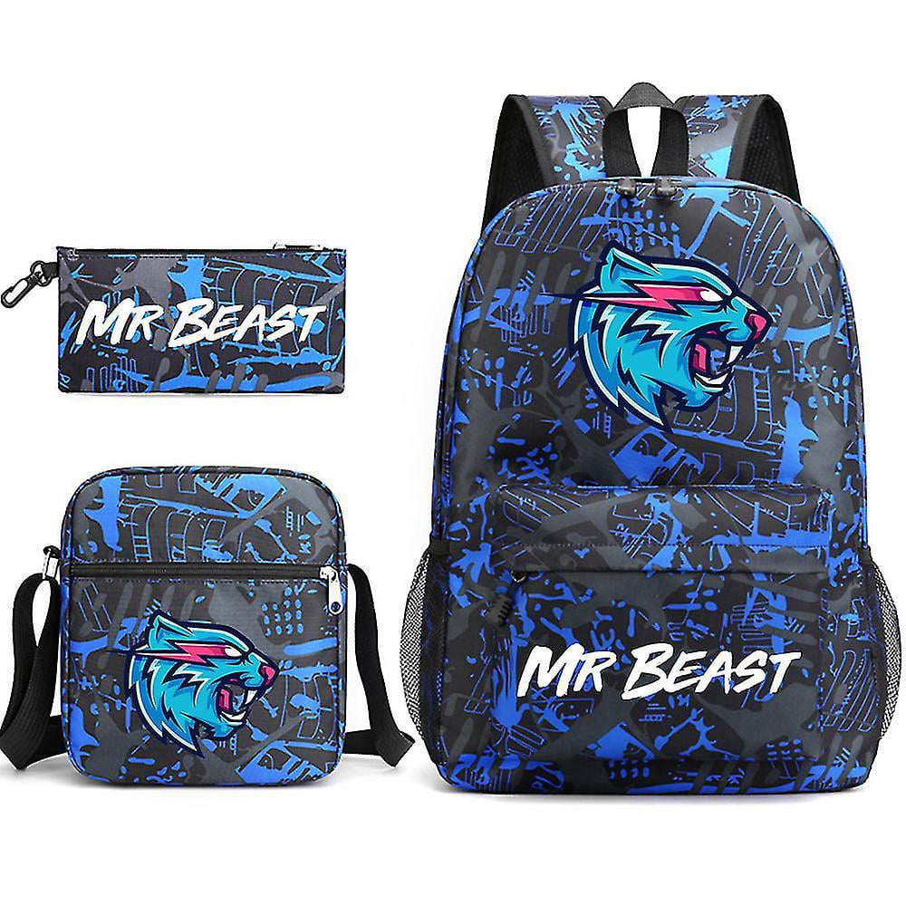 3pcs Set Mr Beast Lightnings Cat Backpack School Crossbody Bag Pencil Case Gift