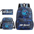 thumbnail image 1 of 3pcs Set Mr Beast Lightnings Cat Backpack School Crossbody Bag Pencil Case Gift, 1 of 1