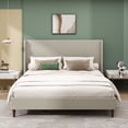 thumbnail image 1 of Noble House King Size Upholstered Bed Frame with High Headboard, 12-Slat Support, Easy Assembly, Linen Fabric, Beige, 1 of 4