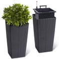 thumbnail image 1 of BeesClover 16 Inch Tall Planter Set of 2 Large Rattan Flower Pot with 2 Trays & a Water Level Monitor & Wheels Outdoor and Indoor for Patio, Porch, Living Room, or Home Office, 1 of 7