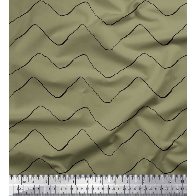 Soimoi Green Poly Georgette Fabric Artistic Waves Abstract Print Fabric by the Yard 52 Inch Wide