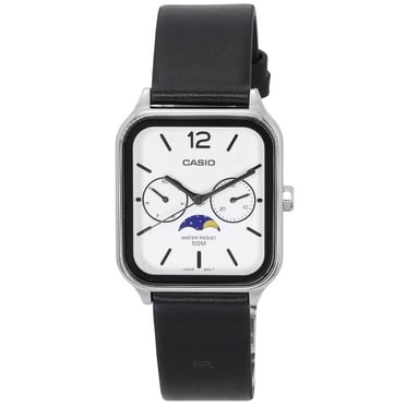 Casio Standard Montre pour Homme Analogique à Phase de Lune avec Bracelet en Cuir, Cadran Blanc, Quartz MTP-M305L-7A