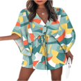thumbnail image 1 of Middle Sleeve Leaf Floral Dresses for Women Button Chest Elastic Waist One Piece, 1 of 2