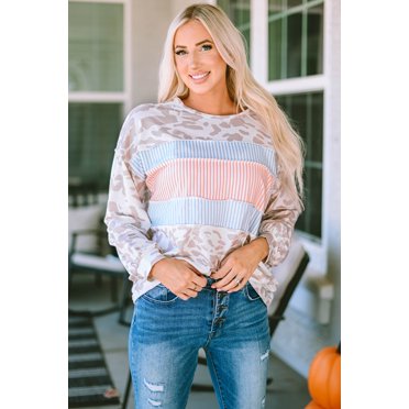 a.Jesdani Chic Leopard Print Long Sleeve Top - Trendy Puff Sleeve Casual Blouse