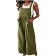thumbnail image 1 of Birdeem Womens Linen Cotton Solid Color Sleeveless Pocket Casual Wide Leg Side Button Jumpsuit, 1 of 9