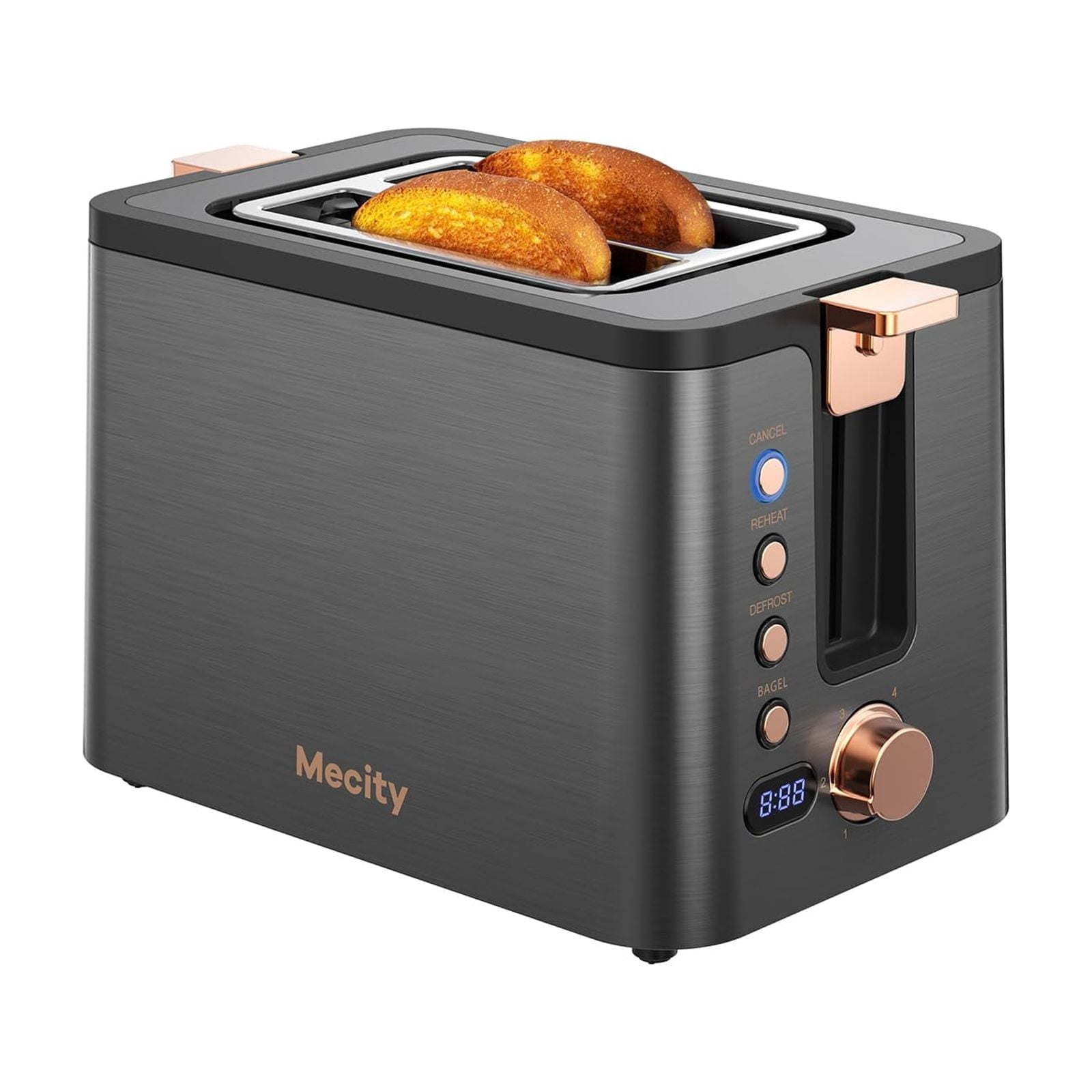 Mecity Toaster 2 Slice Stainless Steel Body Timer, Bagel/Defrost/Reheat/Cancel Functions,Warming Rack, Removable Tray, 6 Browning Settings, Extra Wide Slots, Bread Toaster, 120V 8