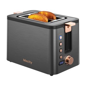 Mecity grille-pain 2 Slice en acier inoxydable minuterie du corps, Bagel/Défrost/Rechauffer/Annuler les fonctions,Rack chauffant, Plateau amovible, 6 Réglages de Browning, Fentes extra larges, Grille pain, 120V 8