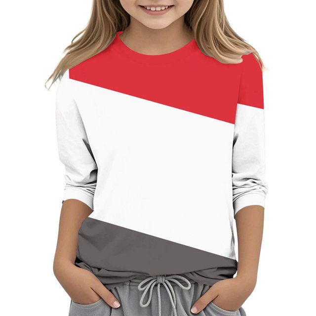 MeetoTime T-Shirt à Manches 3/4 Rayé Imprimé pour Enfants Col Rond Décontracté Ample Blouses pour Garçons Filles 3-12 Ans