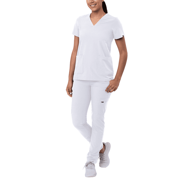 Adar Addition Go-Basic Scrub Set For Women - Slim V-Neck Scrub Top & Skinny Cargo Scrub Pants