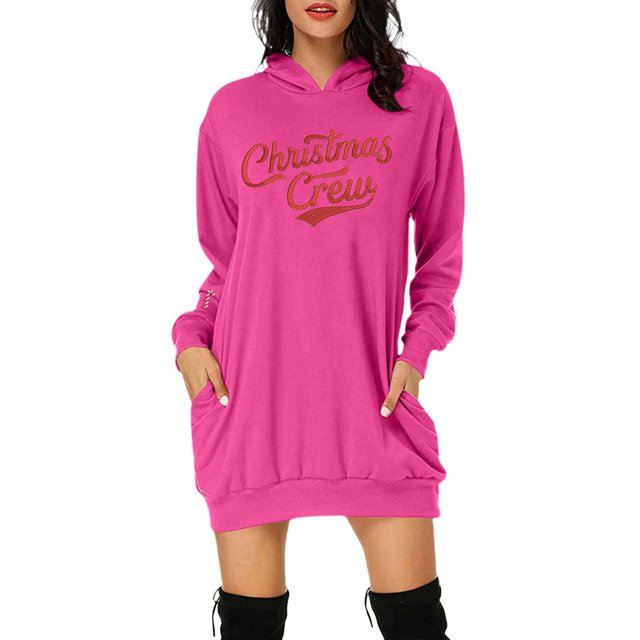 TJAZFJPA Mini Robes pour Femmes Aguichant Automne et Hiver Mode Décontractée Imprimé de Noël Chandail à Capuche à Manches Longues avec Poche