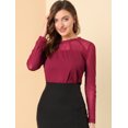 thumbnail image 2 of INSPIRE CHIC Haut à Manches Longues en Mousseline à Col Rond en Dentelle Florale pour Femme, 2 of 6