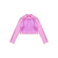 thumbnail image 3 of RUNQHUI Enfants Filles Col Roulé Métallique Danse Crop Top Paillettes Manches Longues pour Danse Raves Festivals Sports Rose 8, 3 of 5