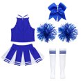 thumbnail image 4 of Fldy High School Girls Cheer Leader Cheerleading Uniform Outfit Matching Pom Poms and Socks B Blue 14, 4 of 5