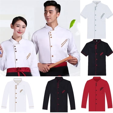 Lubelski Unisex Short Long Sleeve Chef Jacket Coat Hotel Kitchen Service Uniform Workwear Black + Red Short Sleeve