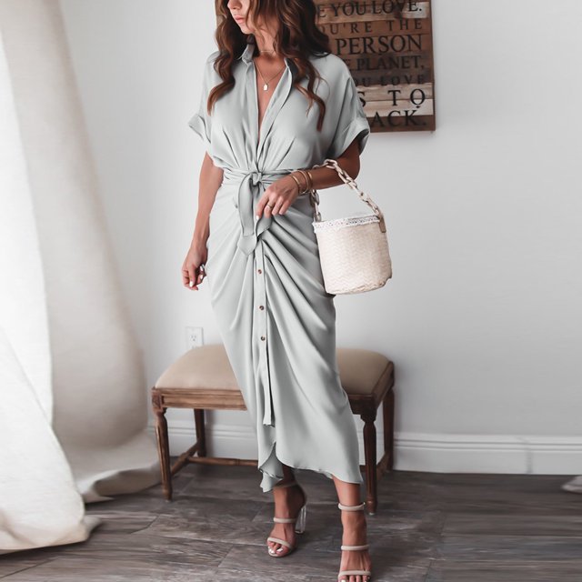 Robe en satin de Soie Aguichant à Col en V Profond pour Femmes