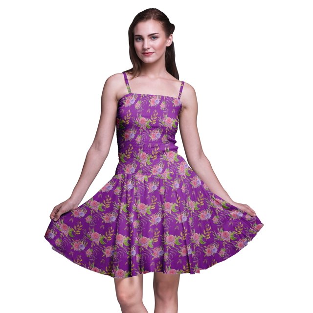 Bimba Robe d'Été Sans Manches Mini Fluide à Bretelles pour Femme, Robe Soleil à Imprimé Floral - Petit