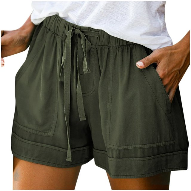 Womens Comfy Drawstring Splice Casual Elastic Waist Pocketed Loose Shorts Pants