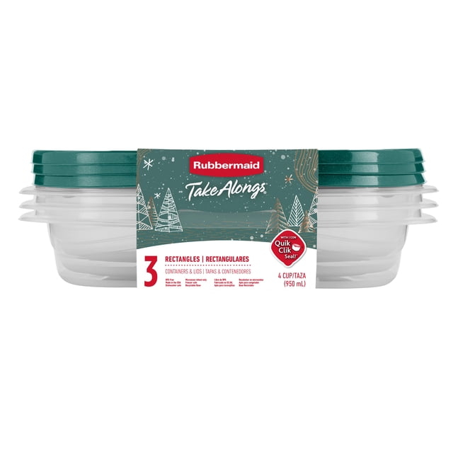 Rubbermaid TakeAlongs 4-Cup Rectangle Food Storage Containers, Meal Prep Containers with Lids, Limited-Edition Blue Spruce, 3 Count