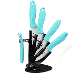 Ceramic Knives with Block, 3" 4" 5" 6" inch Kitchen Knife Set with Peeler Fruit Paring Knife with Covers