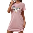 thumbnail image 3 of Sakmal Nuisettes de Détente Ultra Douces pour Femmes Grande Taille Rose Respirantes Robe de Pyjama d'Halloween à Manches Courtes Imprimé Fantôme Col Ras du Cou Nuisettes Courtes P-2TG, 3 of 4