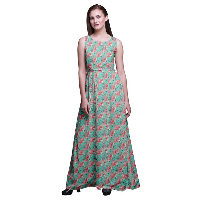 Bimba Robe Longue Débardeur Maxi à Fleurs pour Femme, Col Rond, Imprimée, Robe de Soirée - X-Grand