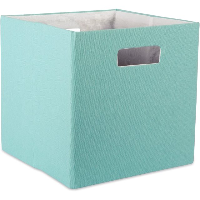 DII Hard Sided Collapsible Fabric Storage Container for Nursery, Offices, & Home Organization, (11x11x11)-Solid Aqua