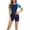 Blue, variant on RKSTN One Piece Swimsuit Women Fashion Splice Color Print Boxer Pants Short Sleeve Surfing High Waist Bathing Suits with Zipper