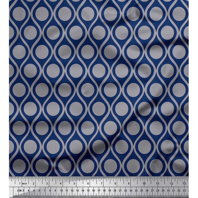 Soimoi Poly Georgette Fabric Dot & Ogee Damask Printed Fabric 1 Yard 42 Inch Wide