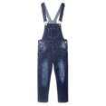 thumbnail image 1 of KIDSCOOL SPACE Big Girls Ripped Denim Overalls, Adjustable Elastic Waistand Inside Stretch Jeans Jumpsuit,Deep Blue,11-12 Years, 1 of 5