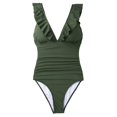 thumbnail image 1 of Maillot de Bain une Pièce à Volants Vert Mousse pour Femmes, TTG, 1 of 4