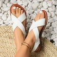 thumbnail image 3 of Flat Sandals for Women Slingback Elastic Slip on Cross Straps Open Toe Solid Color Leather Summer Sandals White, 3 of 9