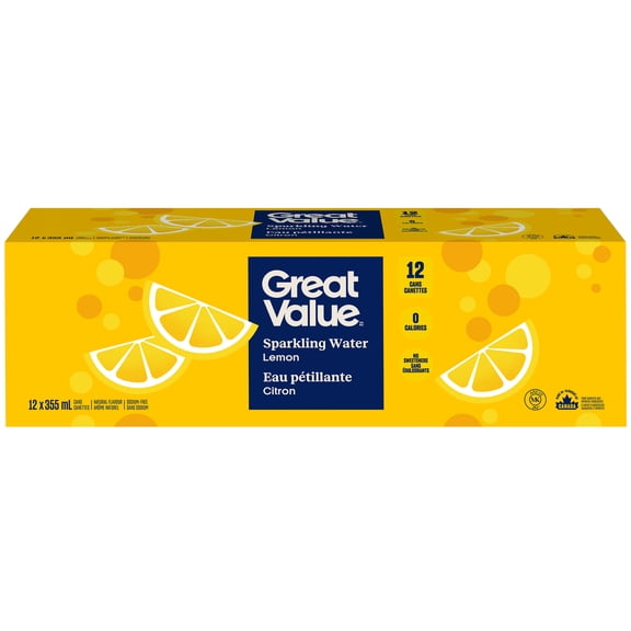 Great Value Lemon Sparkling Water, 12 Cans x 355 mL
