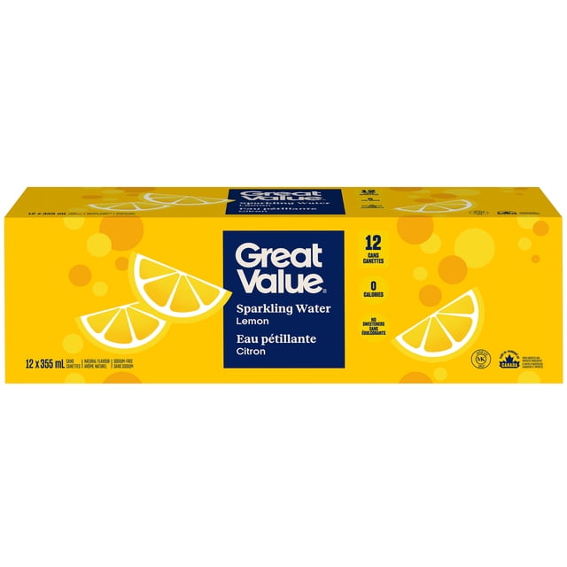 Great Value Lemon Sparkling Water, 12 Cans x 355 mL