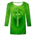 thumbnail image 4 of Xihbxyly Hauts pour Femmes Manches 3/4 T-shirt Imprimé Col Rond de Pâques Manches 3/4 Chandail Col Rond Articles en Liquidation, 4 of 4